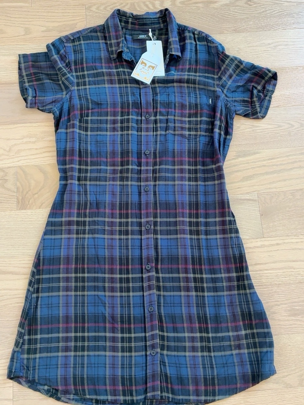 OBEY Worldwide Plaid Shirt Dress – Size M – New With Tags